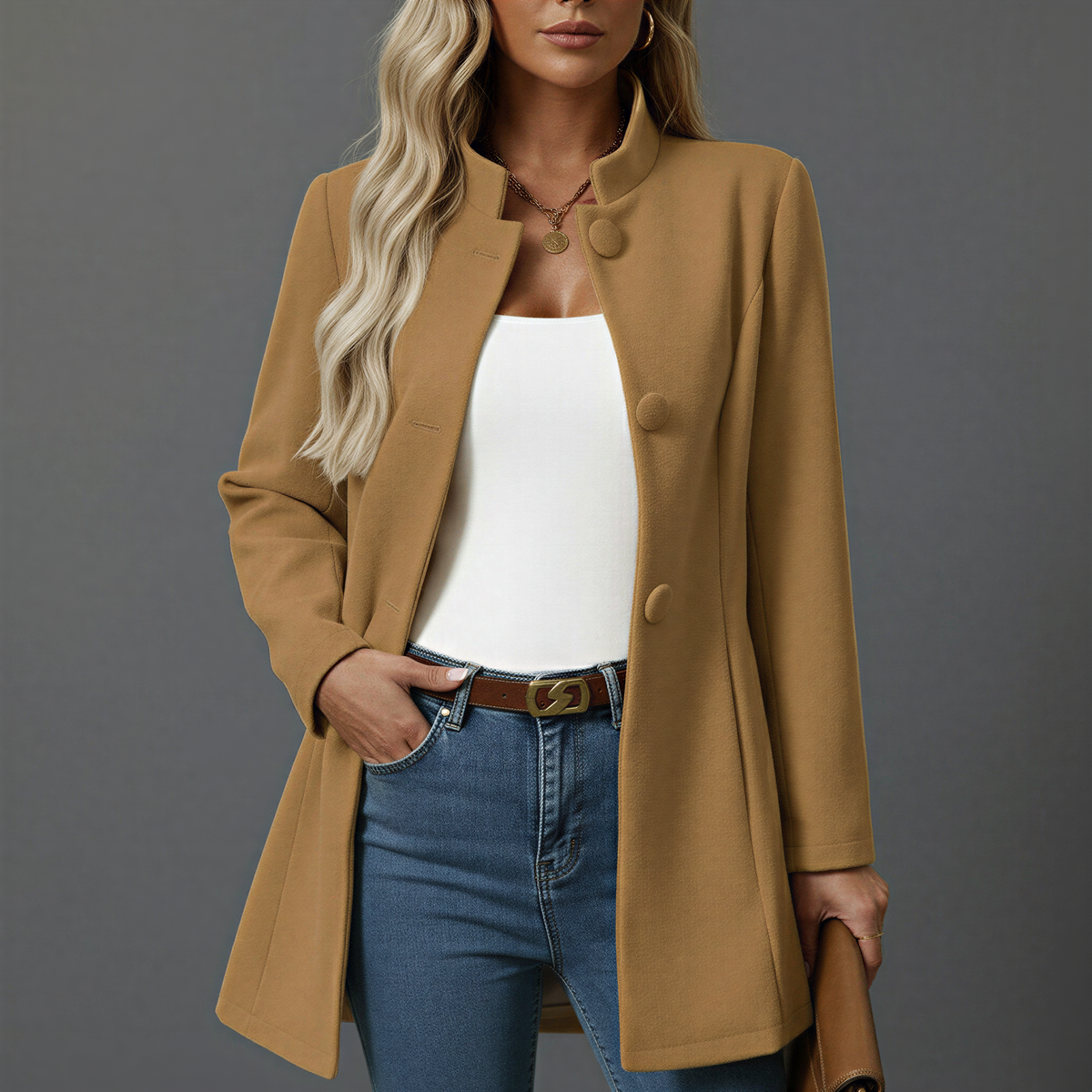 Odessane - Button-Down A-Line Coat Smart Layering