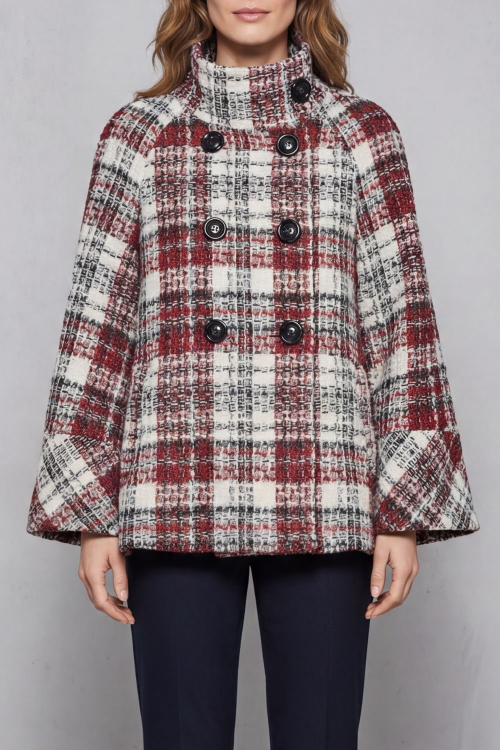 Marchessa - Vintage Check Flare Wool Cape Coat