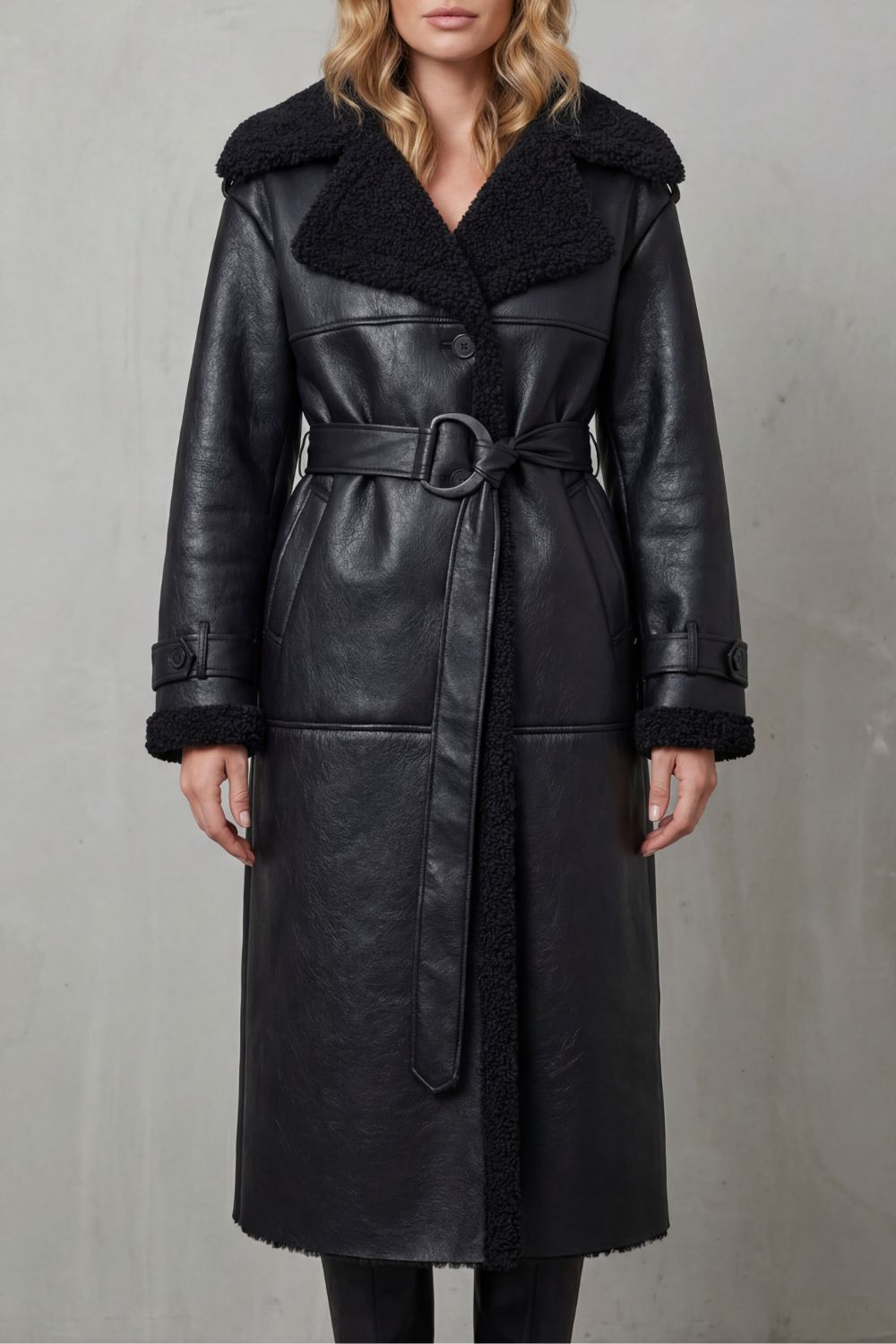 Warmella - Oversized Shearling Coat With Belt