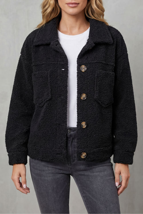 Women's Textured Fleece Jacket - Button-Up Style, Sizes S-3XL