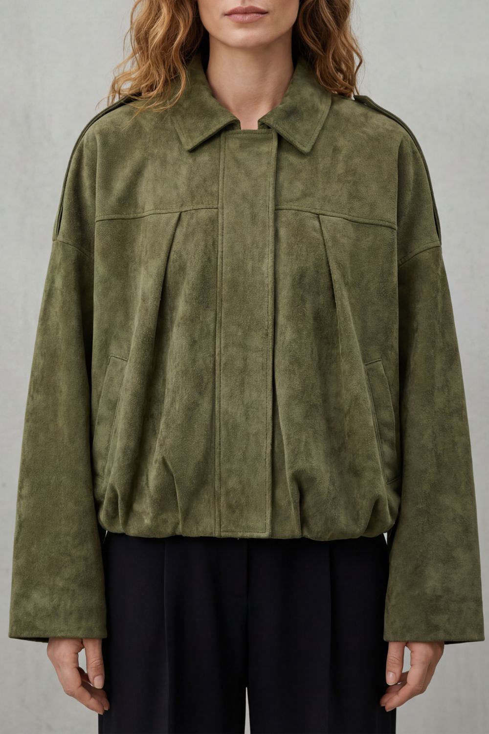 Suede Bomber Jacket Women's Sculpted Volume Fit