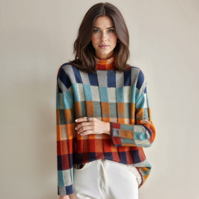 Cashmira - Cashmere Patchwork Turtleneck Jumper Cold Weather