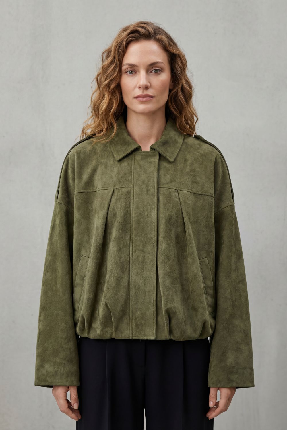 Suede Bomber Jacket Women's Sculpted Volume Fit — view 2 of 7