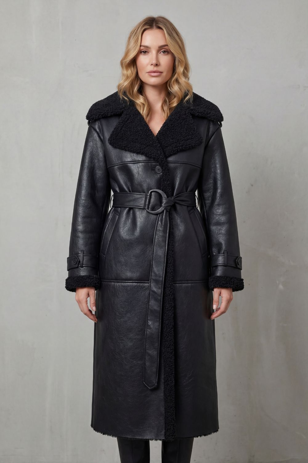 Warmella - Oversized Shearling Coat With Belt — view 2 of 5
