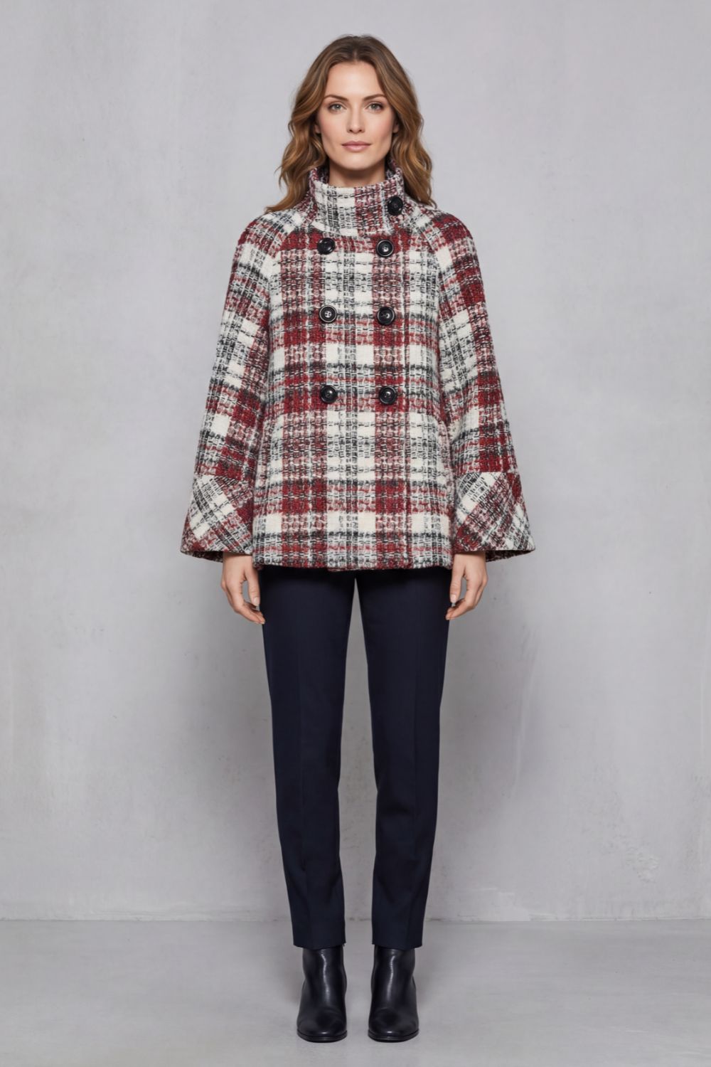 Marchessa - Vintage Check Flare Wool Cape Coat — view 2 of 6