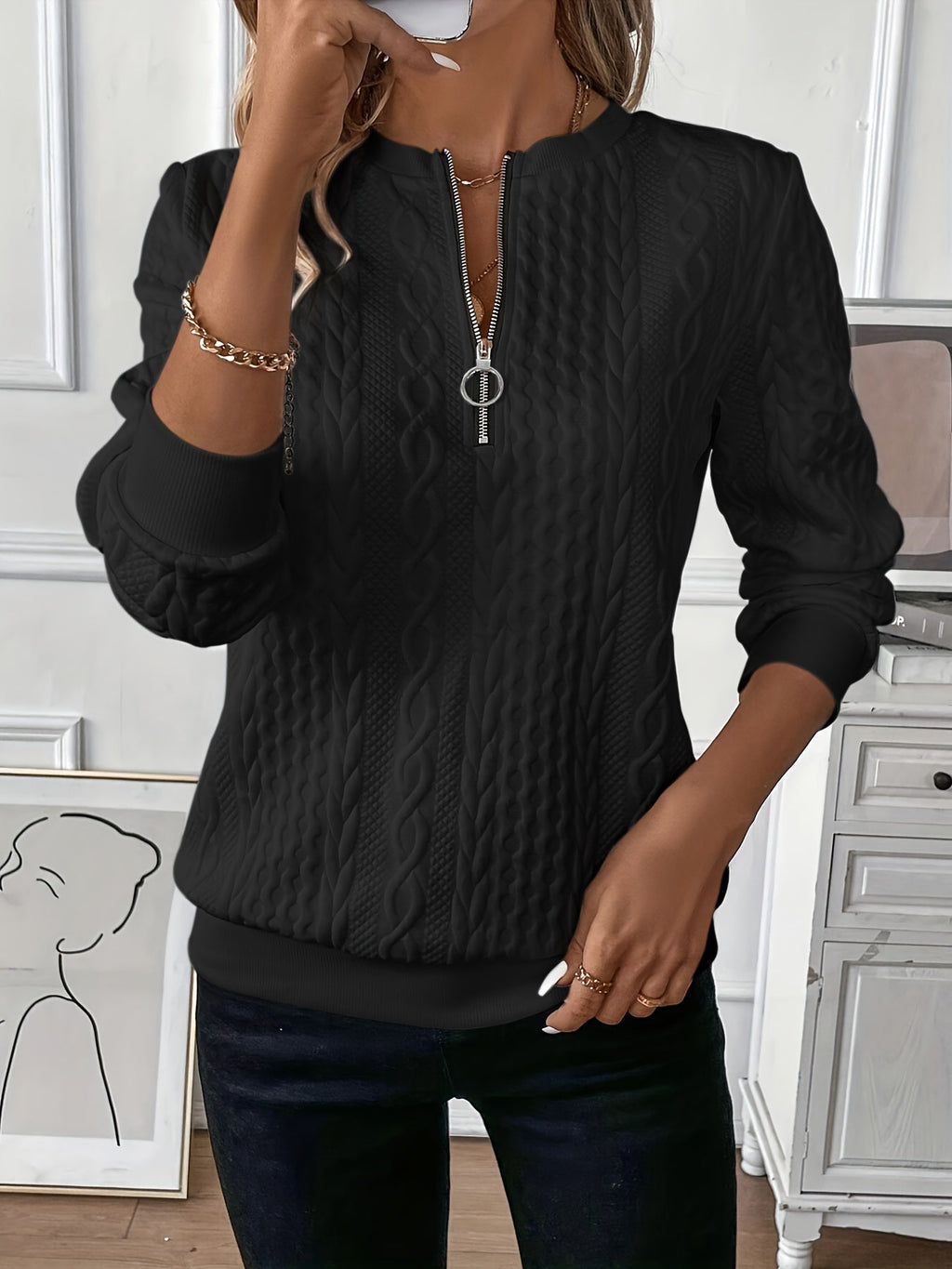 Verinta - Zip Detail Hooded Sweater Everyday Layering — view 9 of 10