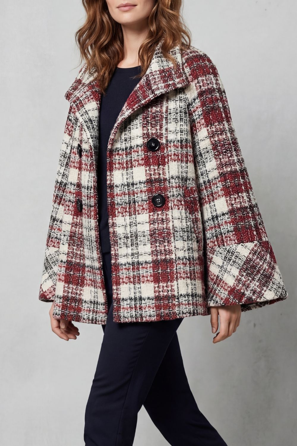 Marchessa - Vintage Check Flare Wool Cape Coat — view 3 of 6