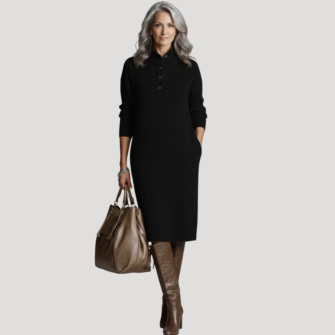 Milvara - Ribbed High Neck Midi Dress Evening Occasions — view 3 of 6