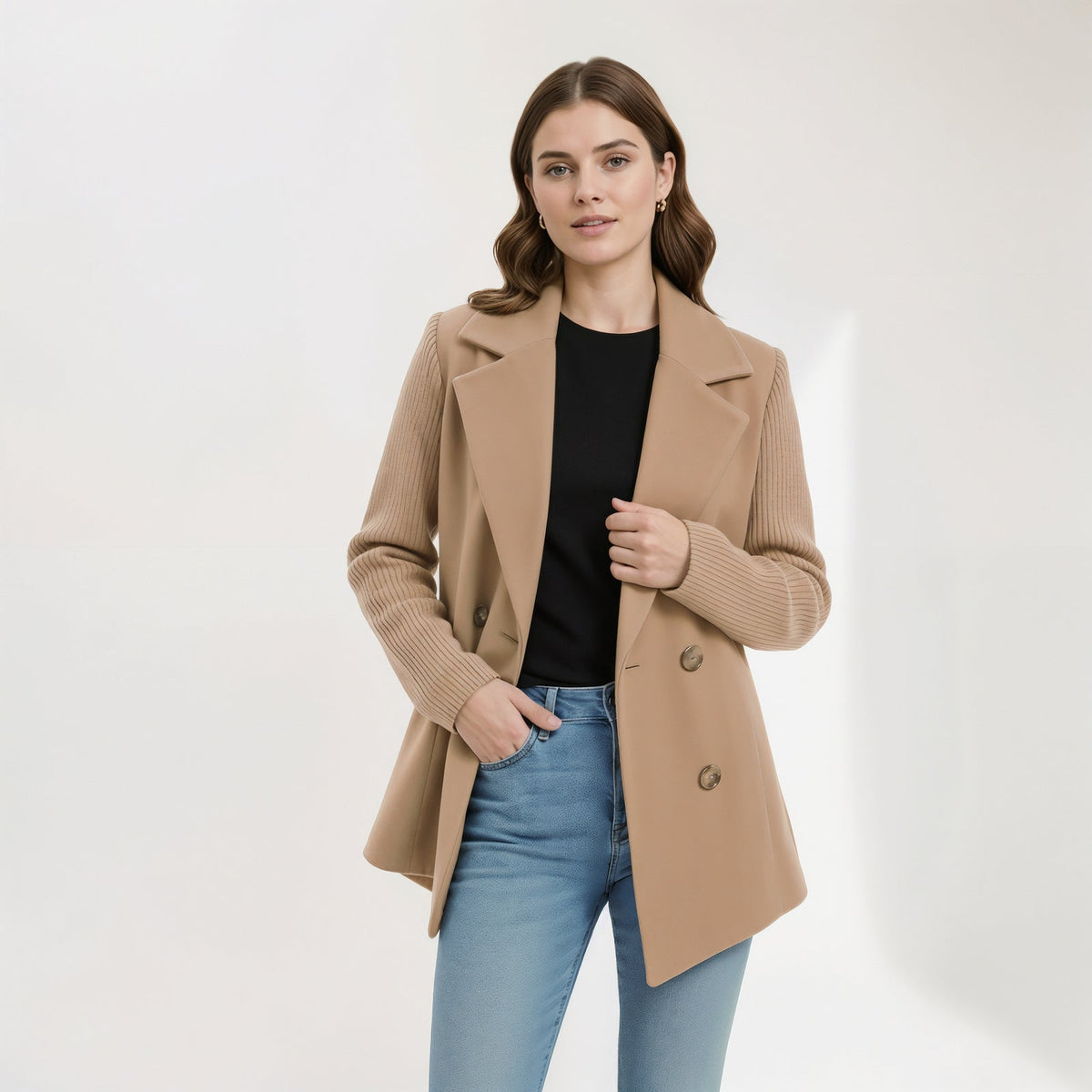 Marnello - Ribbed Knit Blazer Coat Work To Weekend