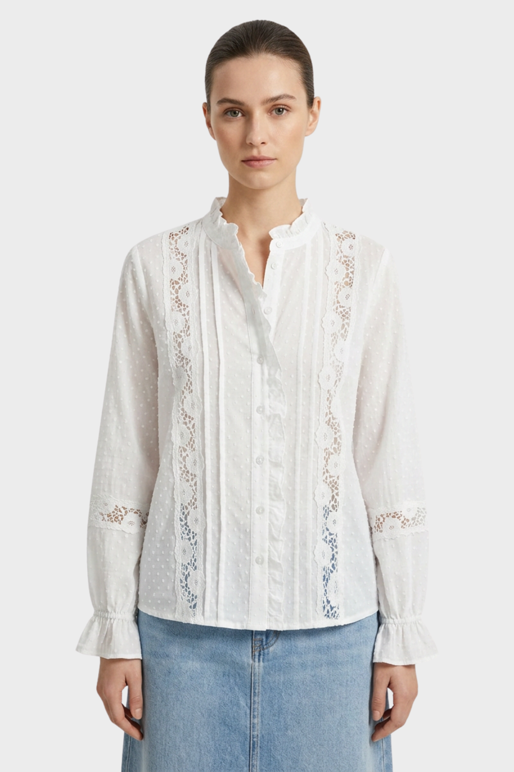 Auberlyn - Long Sleeve Lace Ruffle Blouse Daytime Styling — view 4 of 4