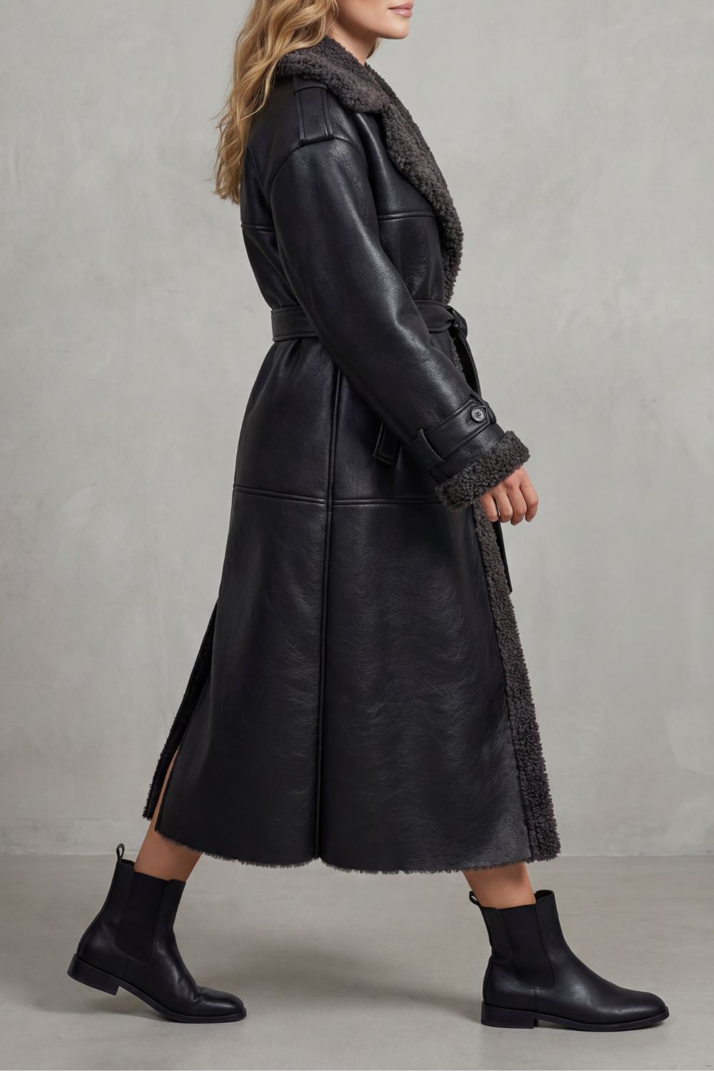 Warmella - Oversized Shearling Coat With Belt — view 3 of 5