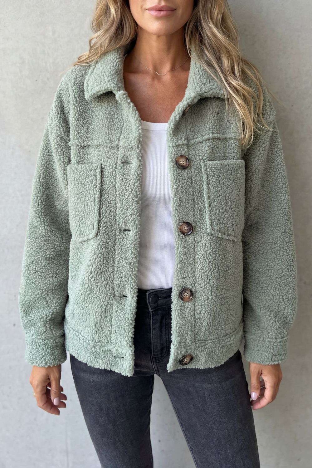 Women's Textured Fleece Jacket - Button-Up Style, Sizes S-3XL — view 3 of 8