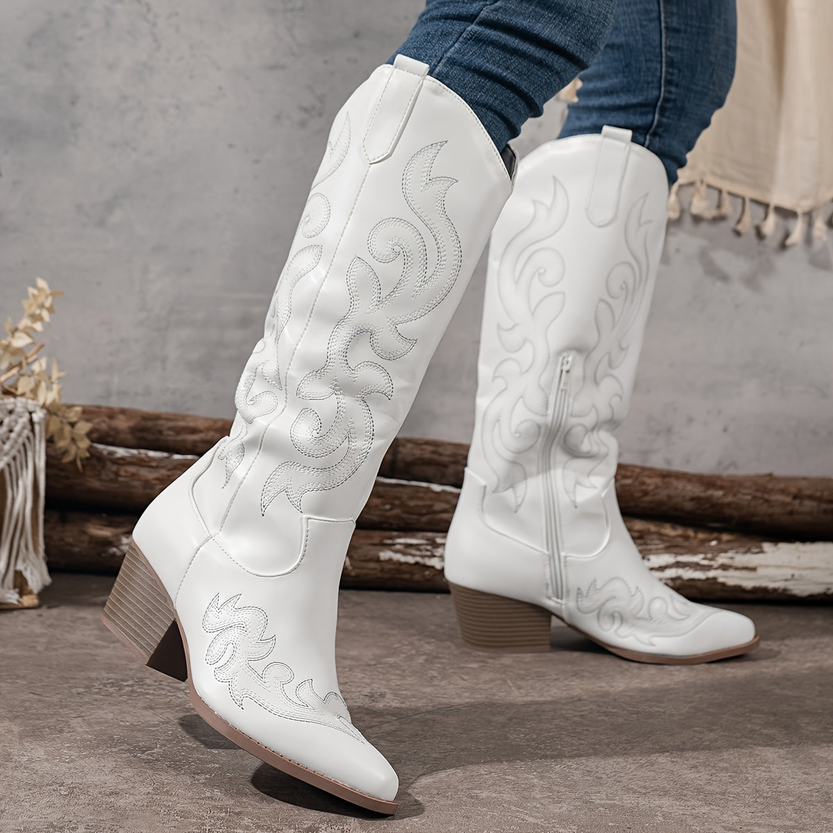 Ravella - Knee High Western Cowboy Boots Block Heel — view 9 of 10