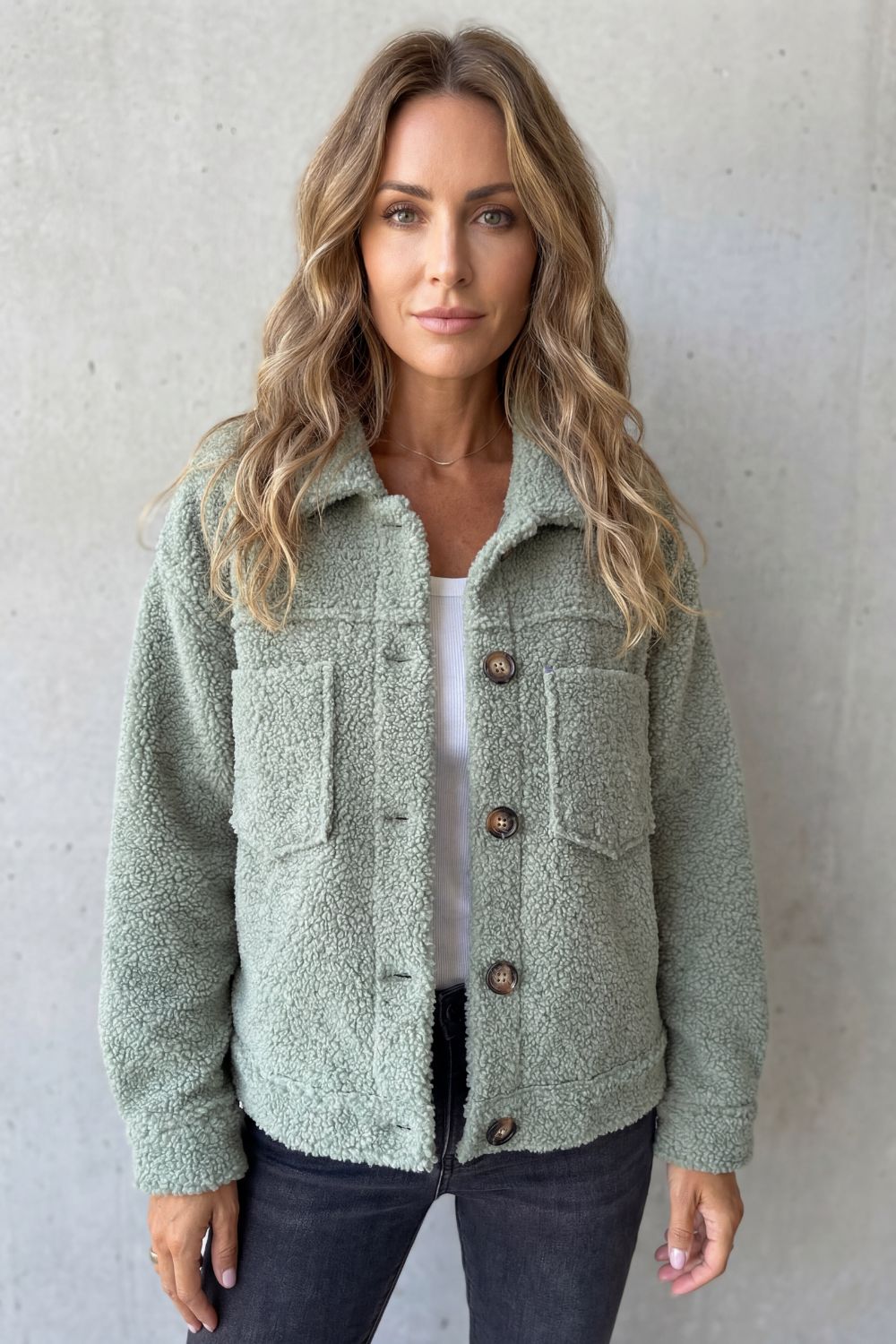 Women's Textured Fleece Jacket - Button-Up Style, Sizes S-3XL — view 4 of 8