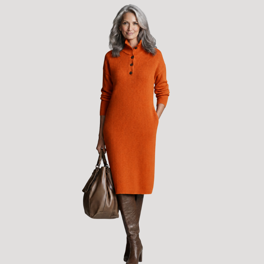 Milvara - Ribbed High Neck Midi Dress Evening Occasions — view 4 of 6