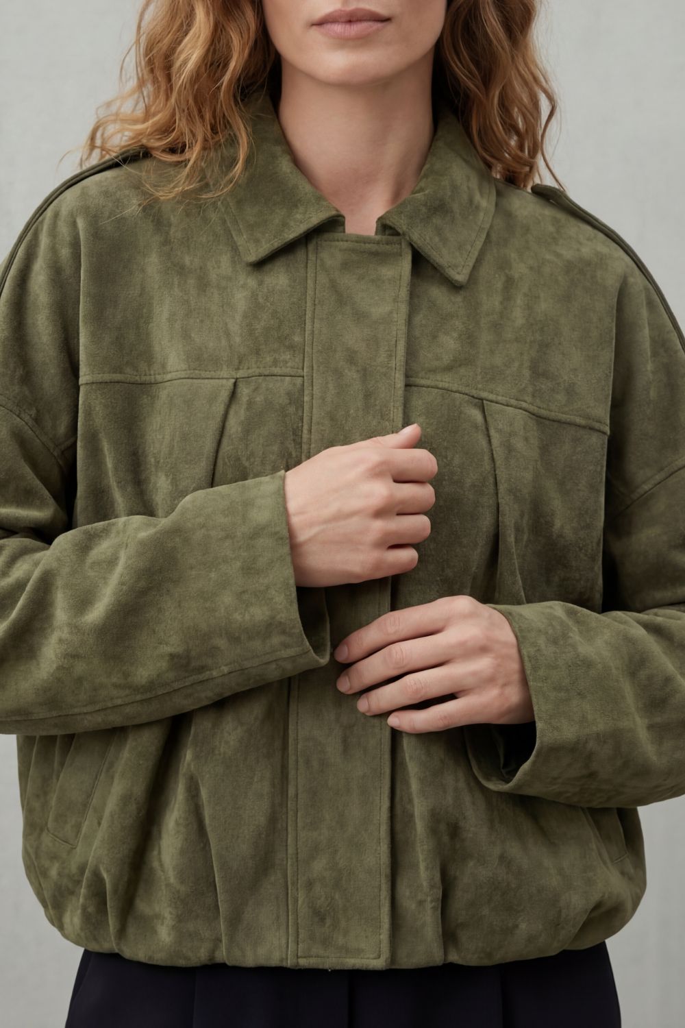 Suede Bomber Jacket Women's Sculpted Volume Fit — view 4 of 7