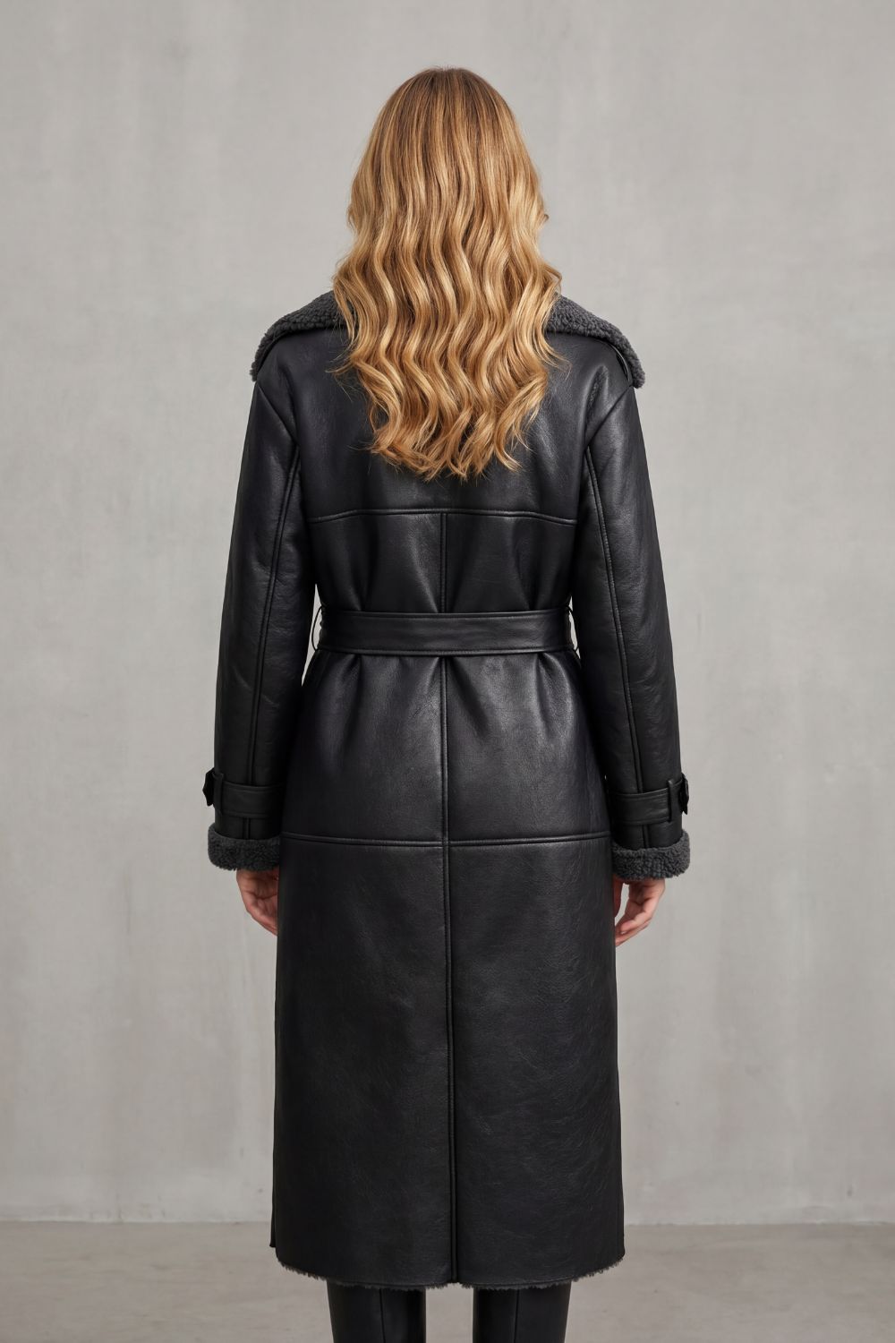Warmella - Oversized Shearling Coat With Belt — view 4 of 5