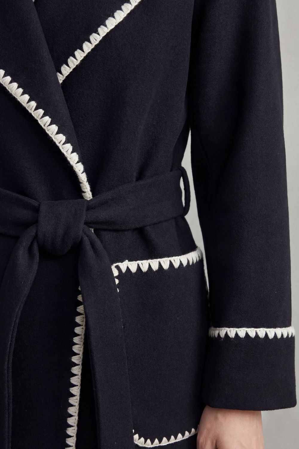 Longline Belted Coat With Contrast Trim, Women's Winter Style — view 5 of 8