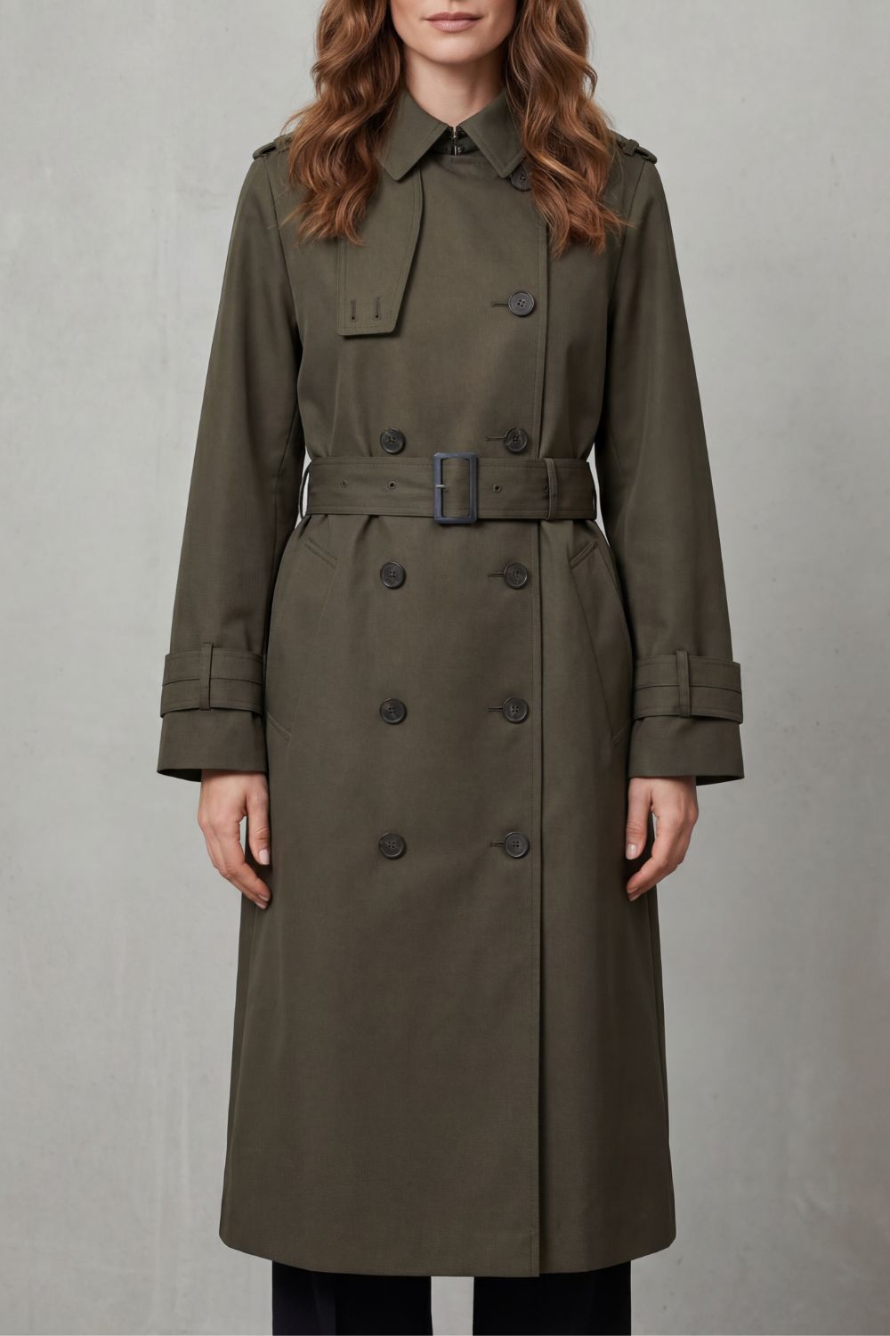 Trench Coat Women's Double-Breasted Classic Belted Long Jacket — view 6 of 7