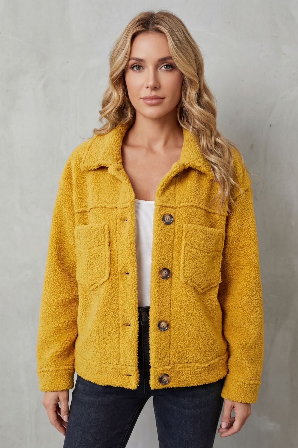 Women's Textured Fleece Jacket - Button-Up Style, Sizes S-3XL — view 6 of 8
