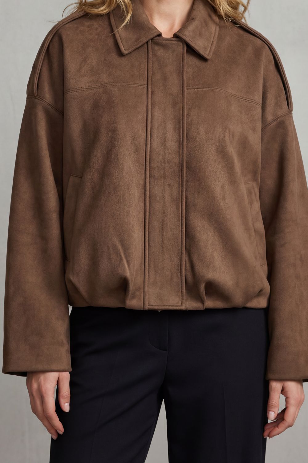 Suede Bomber Jacket Women's Sculpted Volume Fit — view 6 of 7