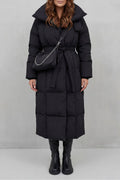 Long Puffer Coat Women's Belted Silhouette Design Winter Jacket — view 5 of 7