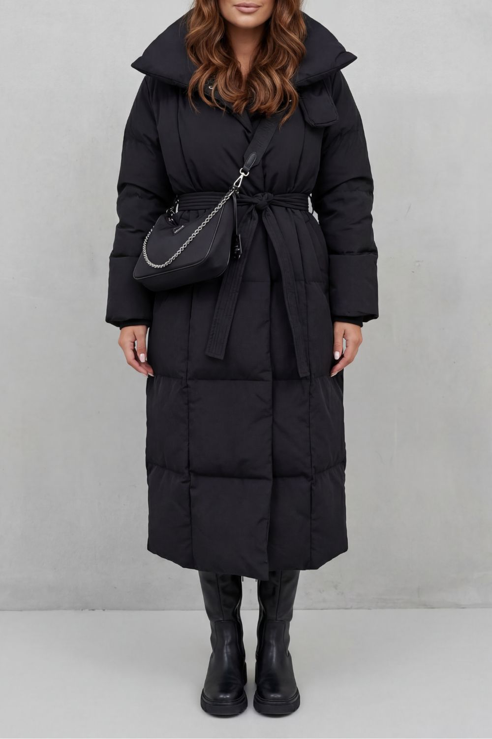 Long Puffer Coat Women's Belted Silhouette Design Winter Jacket — view 5 of 7