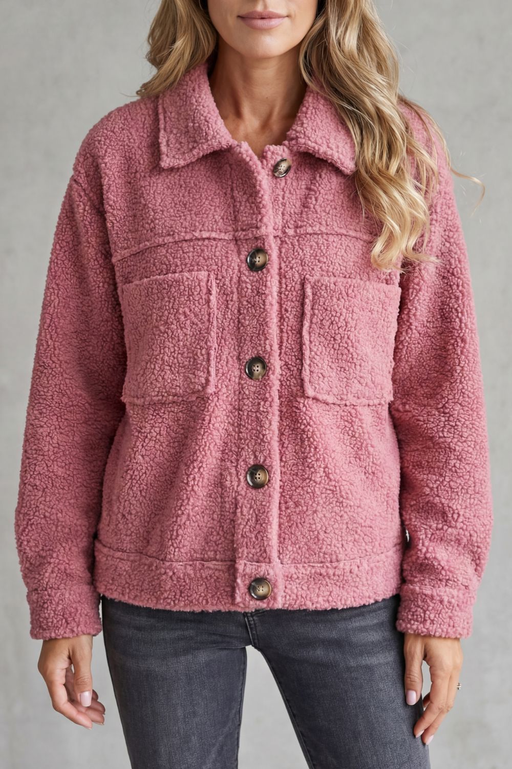 Women's Textured Fleece Jacket - Button-Up Style, Sizes S-3XL — view 7 of 8