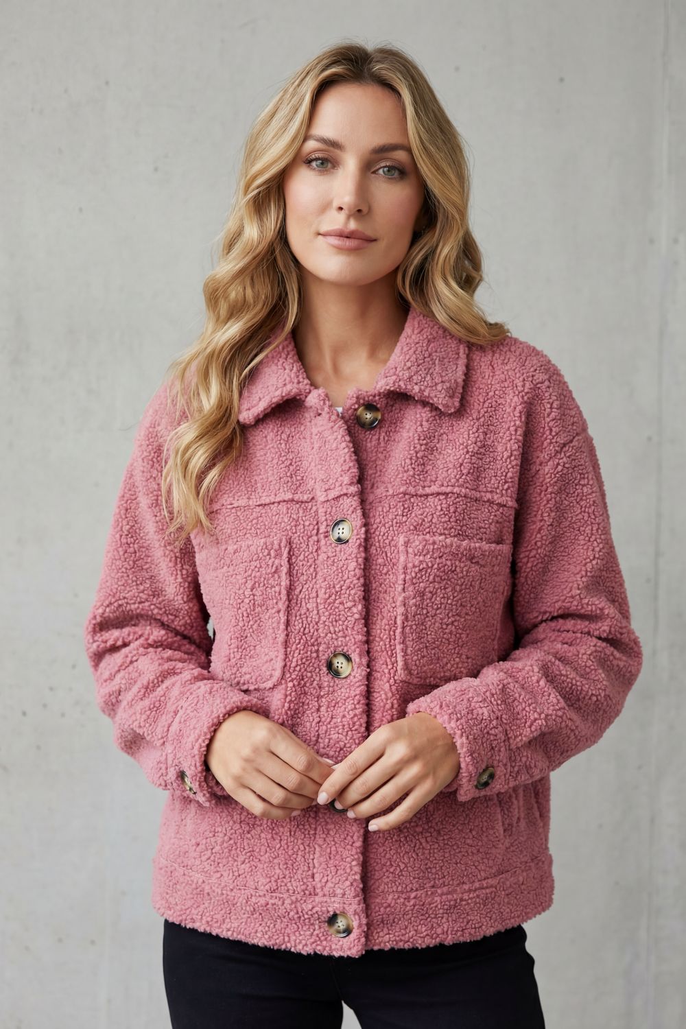 Women's Textured Fleece Jacket - Button-Up Style, Sizes S-3XL — view 8 of 8