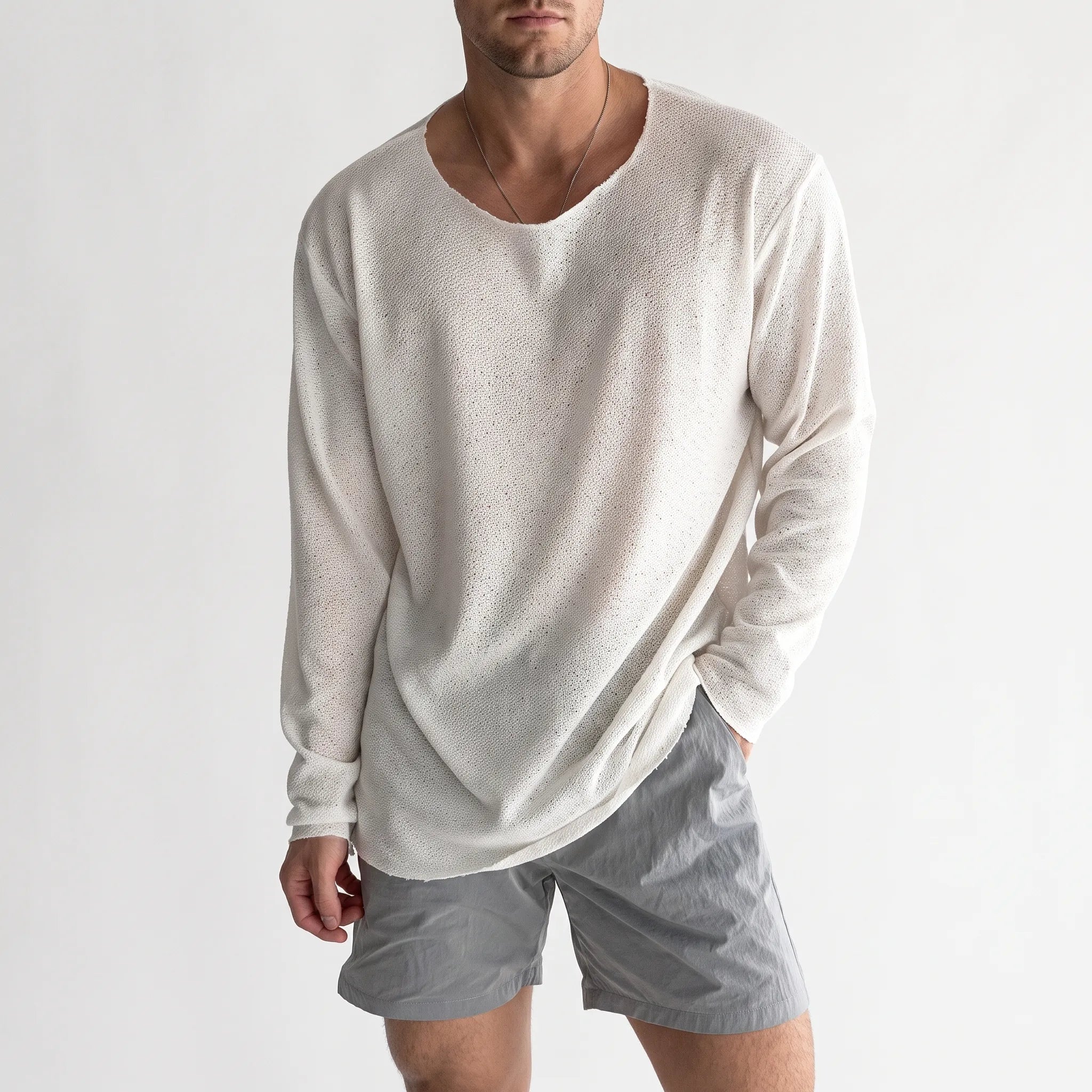 Aerion - Relaxed Fit Fine Knit Top Casual Layering