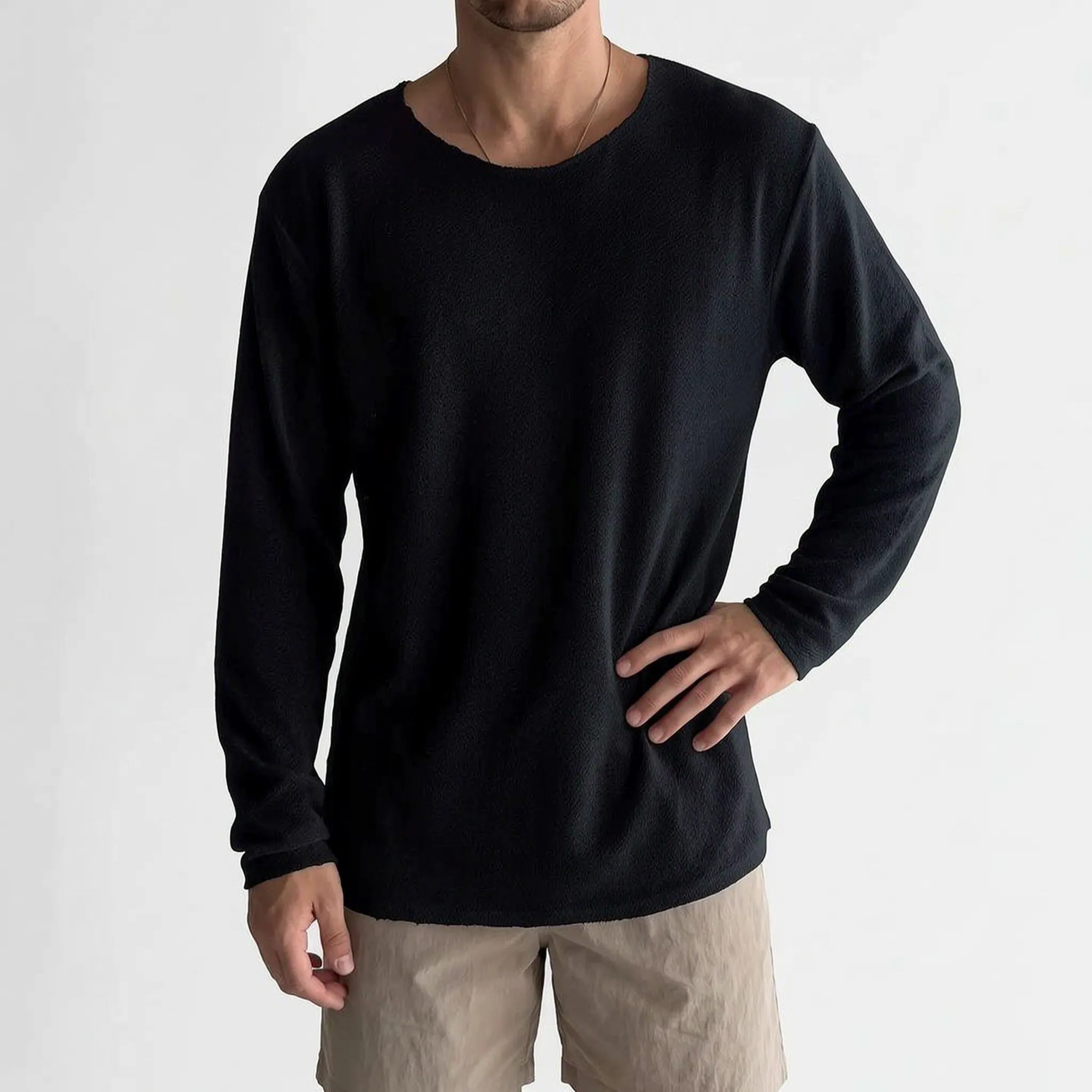 Aerion - Relaxed Fit Fine Knit Top Casual Layering