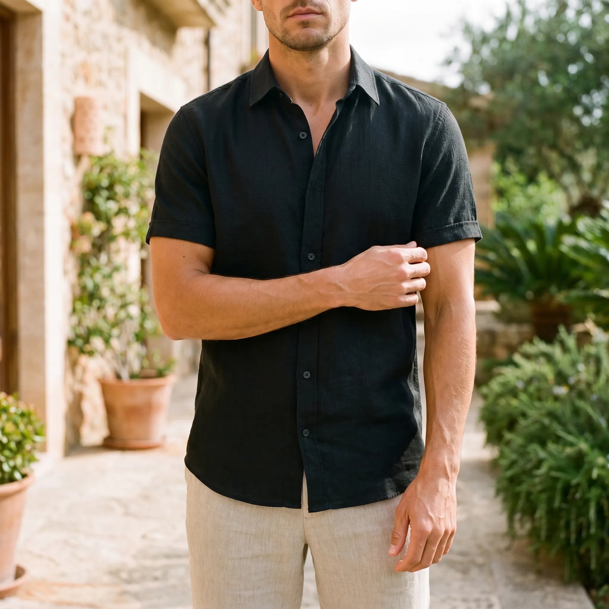 Aeronis - Men's Short Sleeve Button Down Shirt Holiday Evening Dining