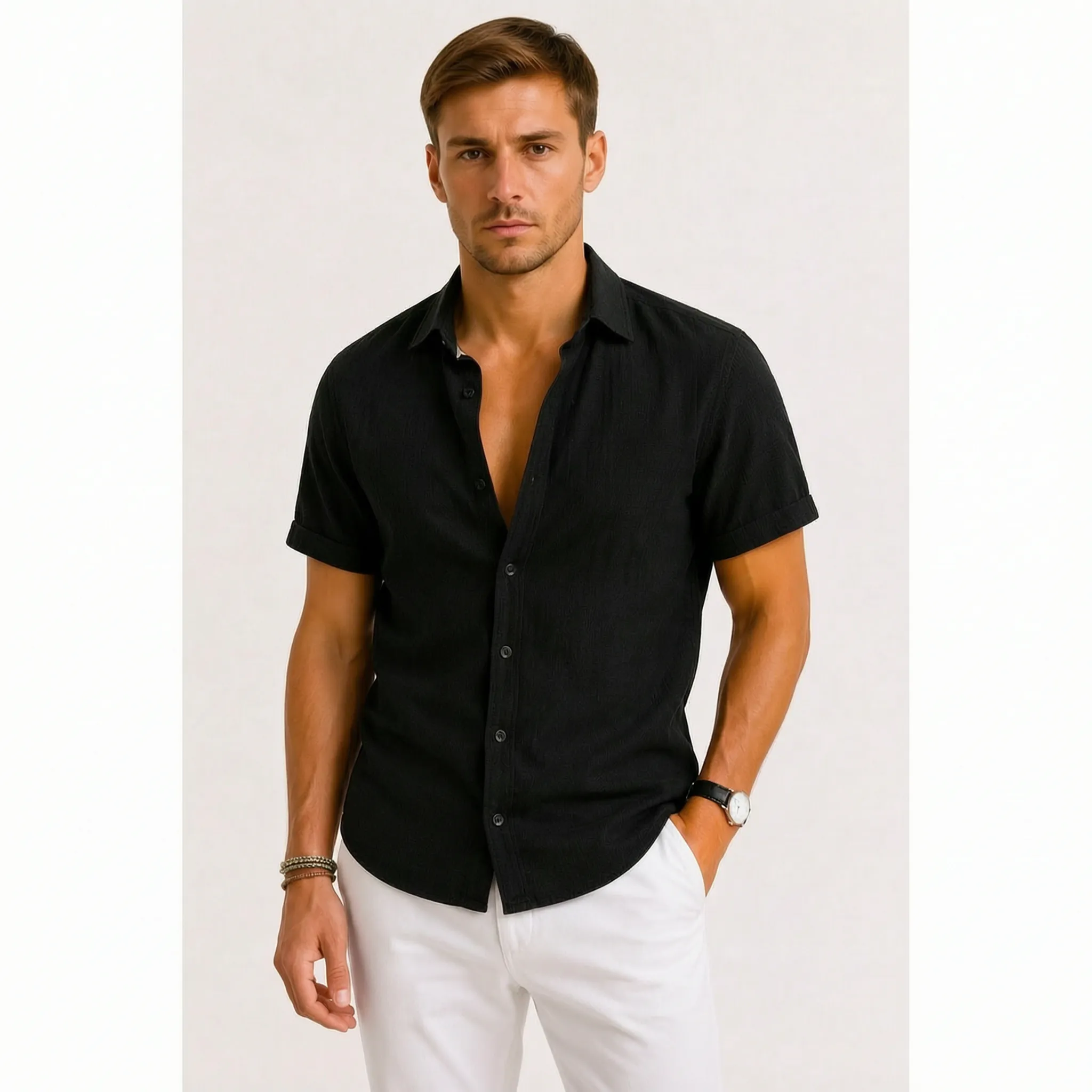 Aeronis - Men's Short Sleeve Button Down Shirt Holiday Evening Dining