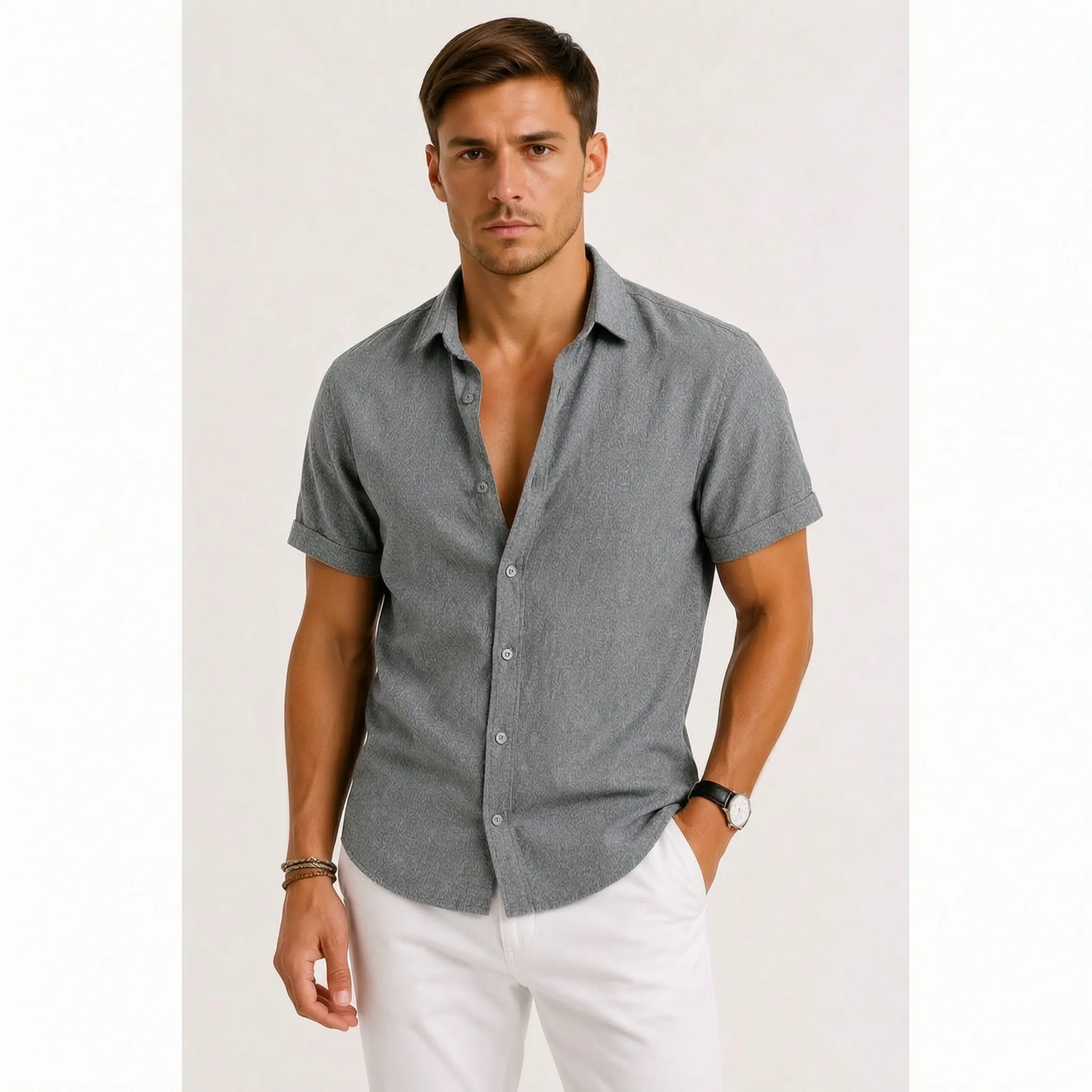 Aeronis - Men's Short Sleeve Button Down Shirt Holiday Evening Dining