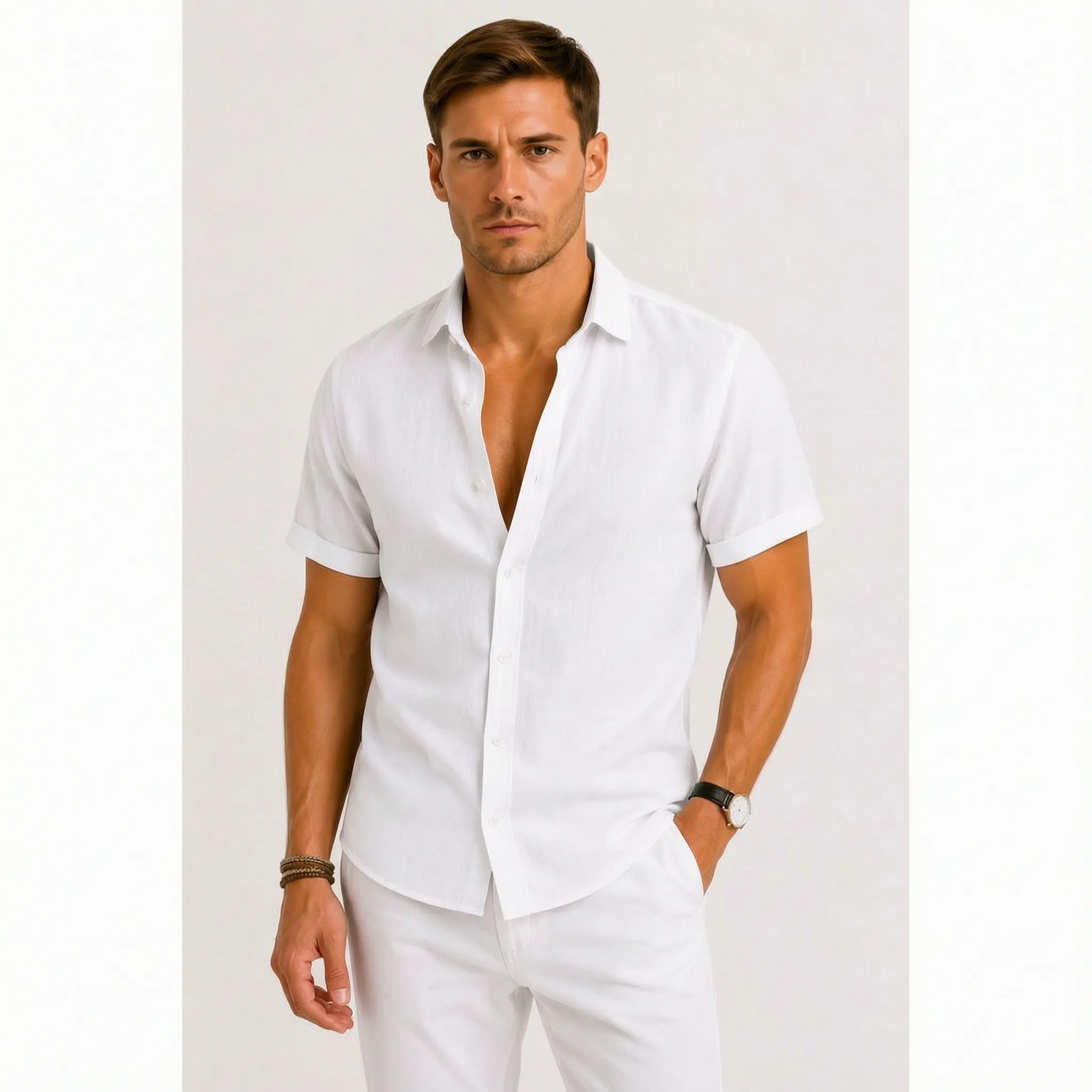 Aeronis - Men's Short Sleeve Button Down Shirt Holiday Evening Dining