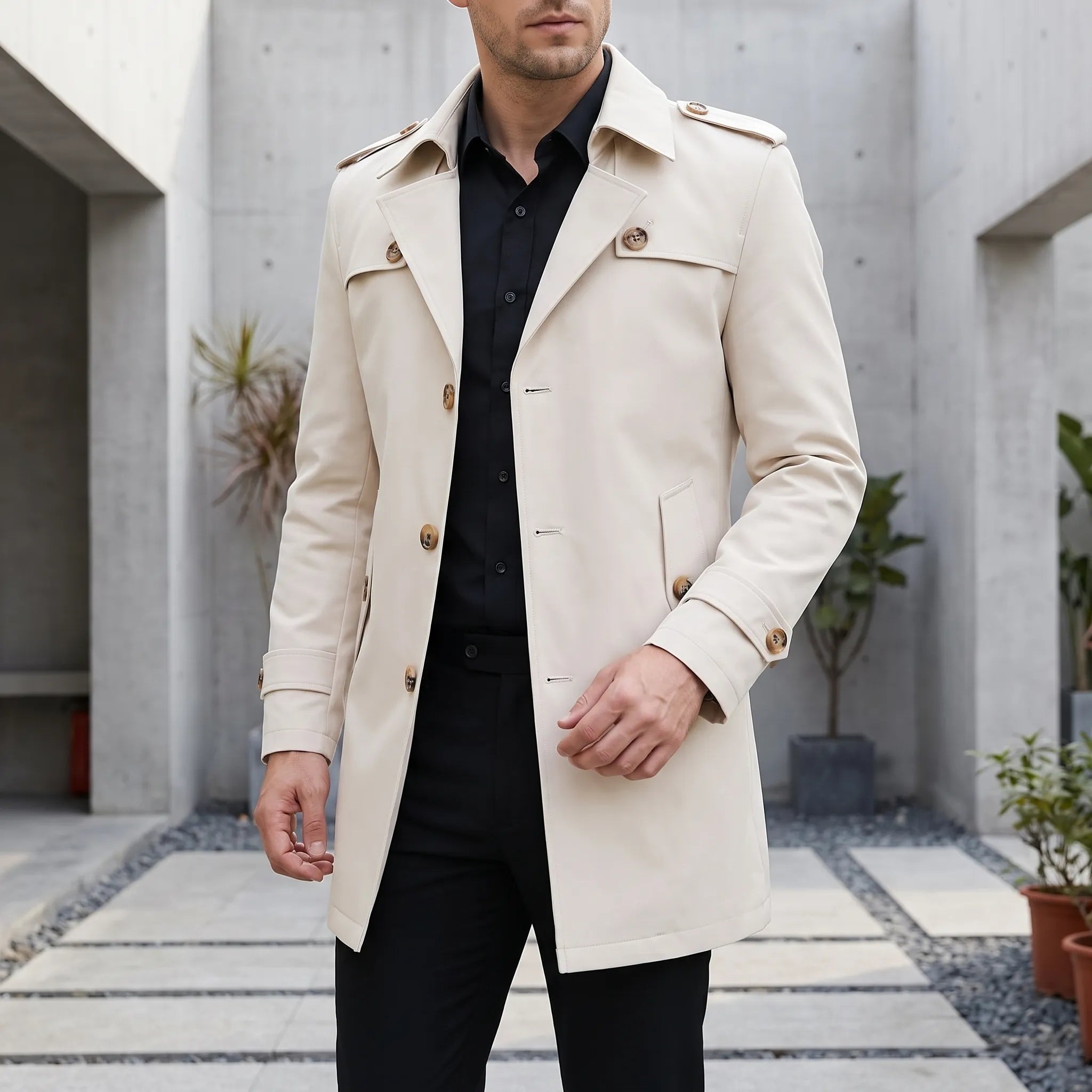 Alturo  - Tailored Mens Long Trench Coat Commuting To Work