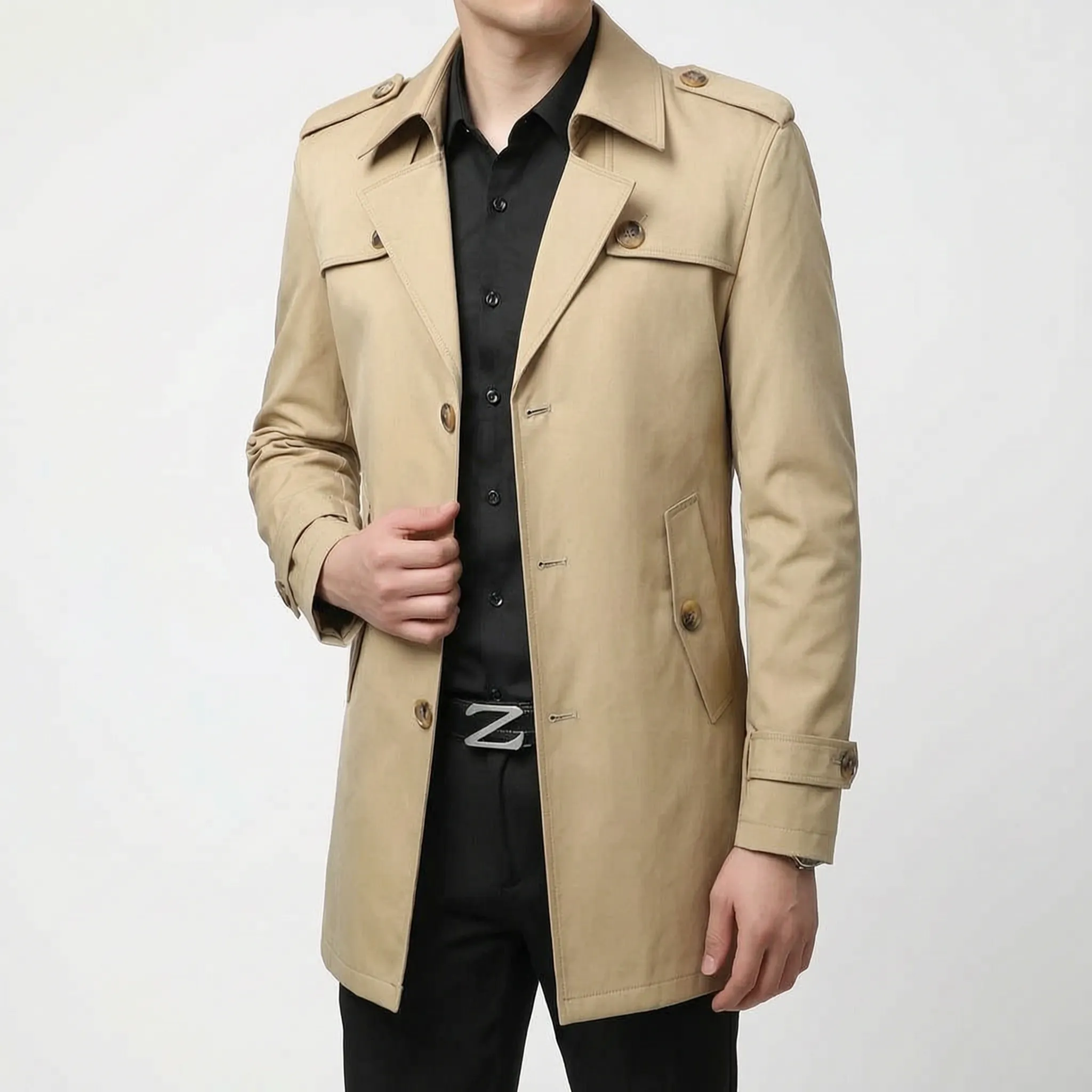 Alturo  - Tailored Mens Long Trench Coat Commuting To Work