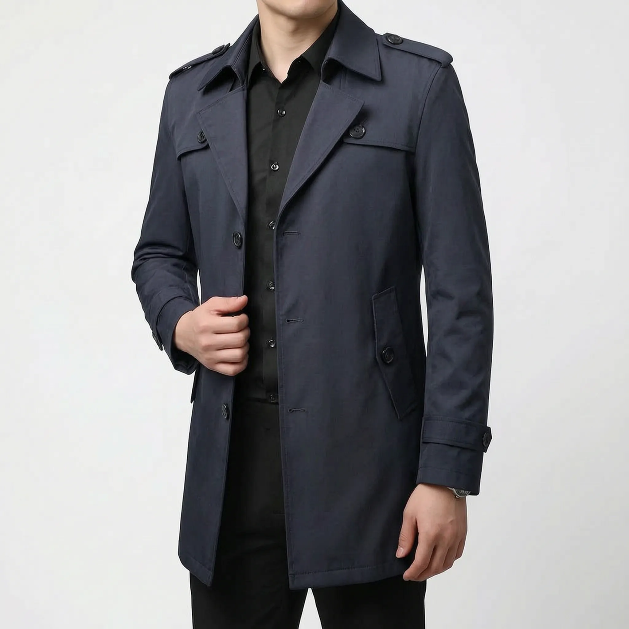 Alturo  - Tailored Mens Long Trench Coat Commuting To Work