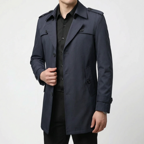 Alturo  - Tailored Mens Long Trench Coat Commuting To Work