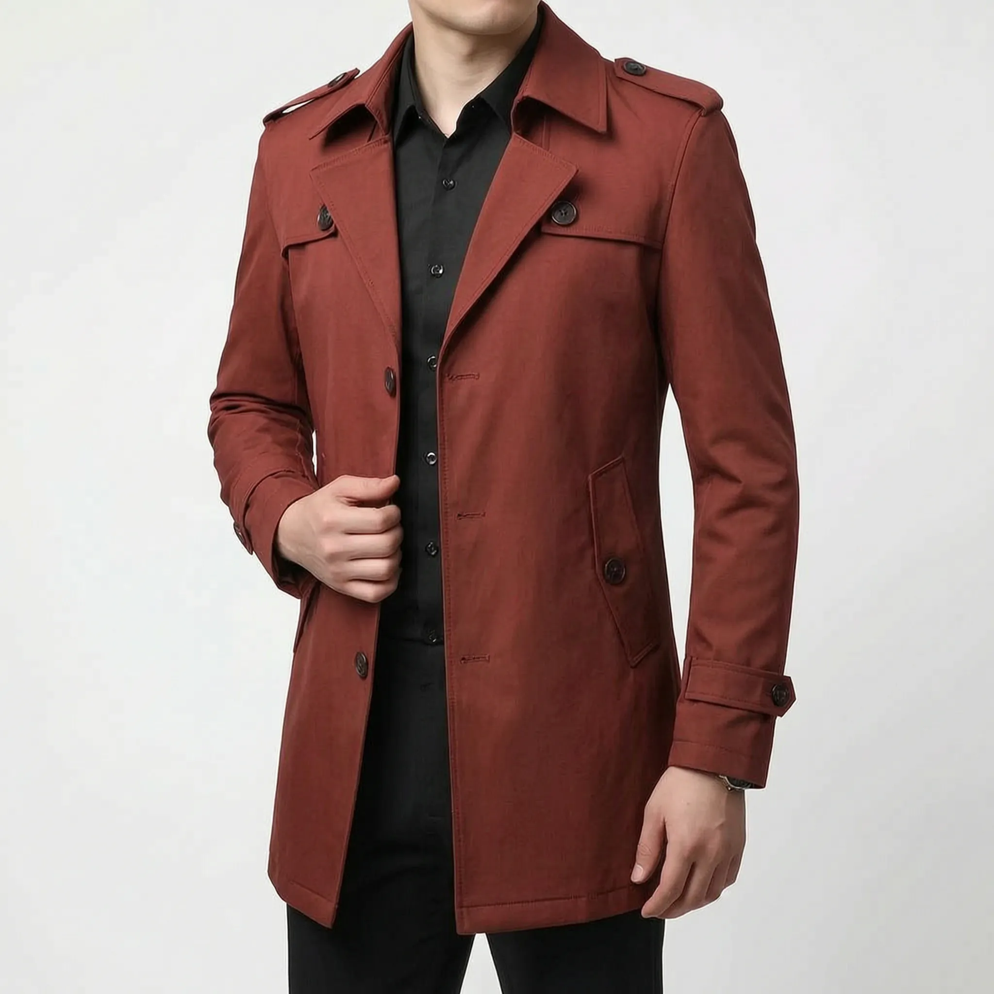 Alturo  - Tailored Mens Long Trench Coat Commuting To Work