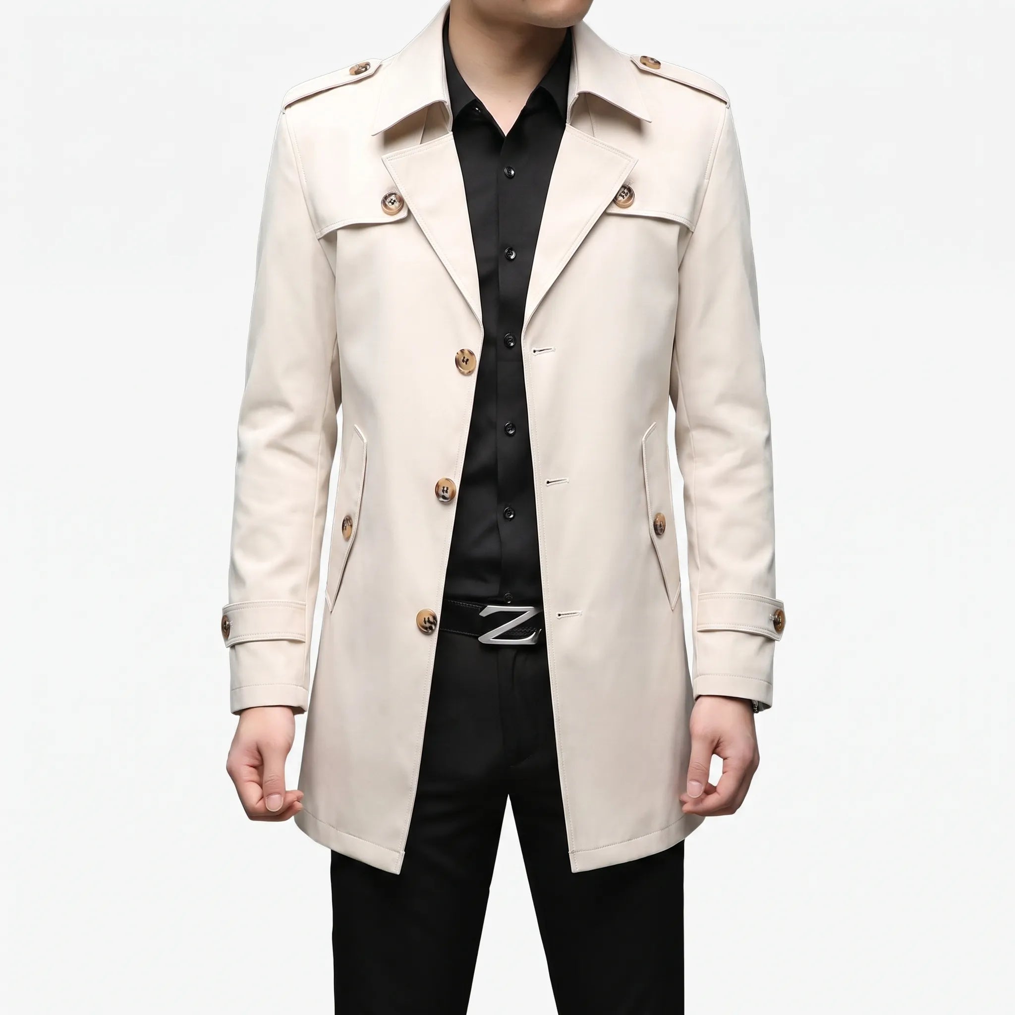 Alturo  - Tailored Mens Long Trench Coat Commuting To Work