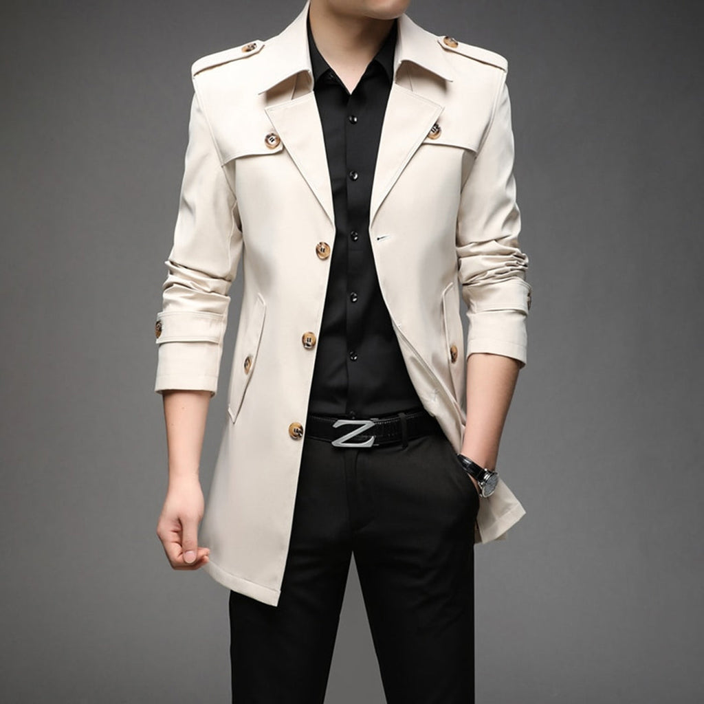 Alturo  - Tailored Mens Long Trench Coat Commuting To Work