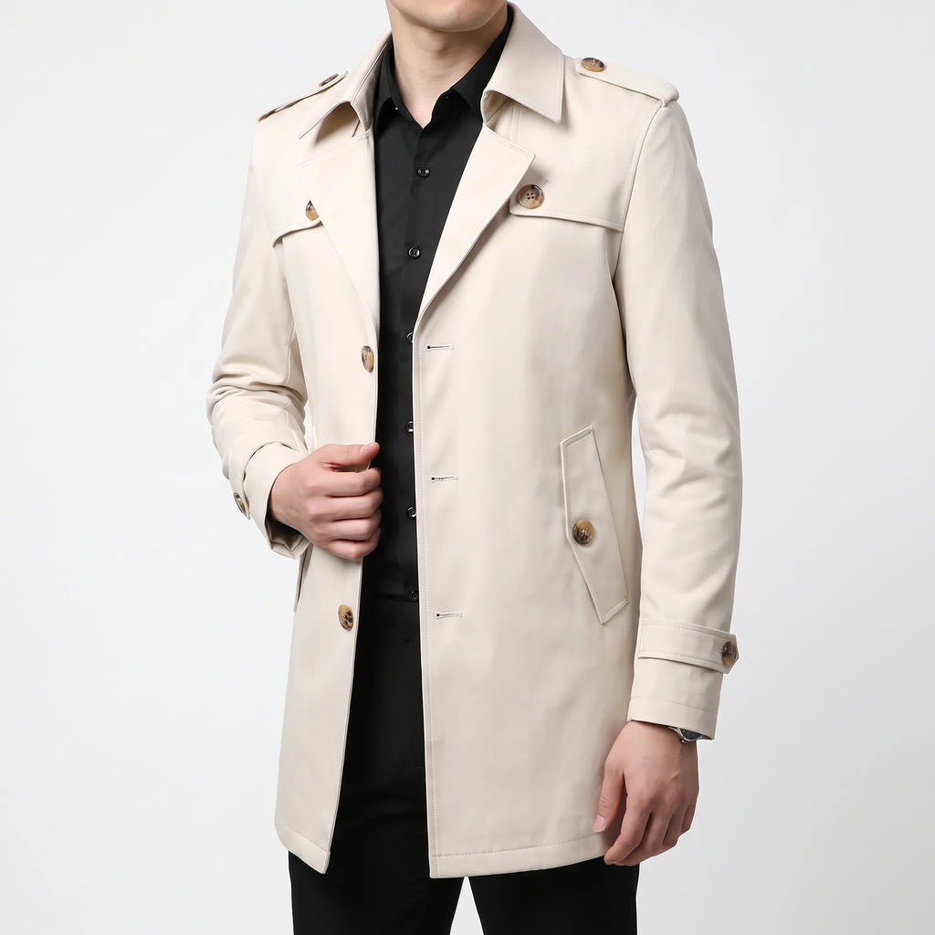 Alturo  - Tailored Mens Long Trench Coat Commuting To Work