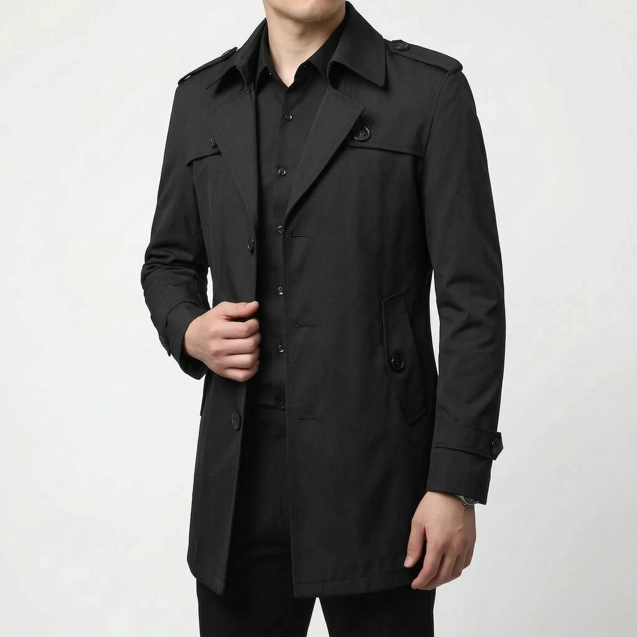Alturo  - Tailored Mens Long Trench Coat Commuting To Work