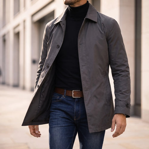 Alveris - Classic Mid-Length Button-Up Mens Overcoat Daily City Commuting