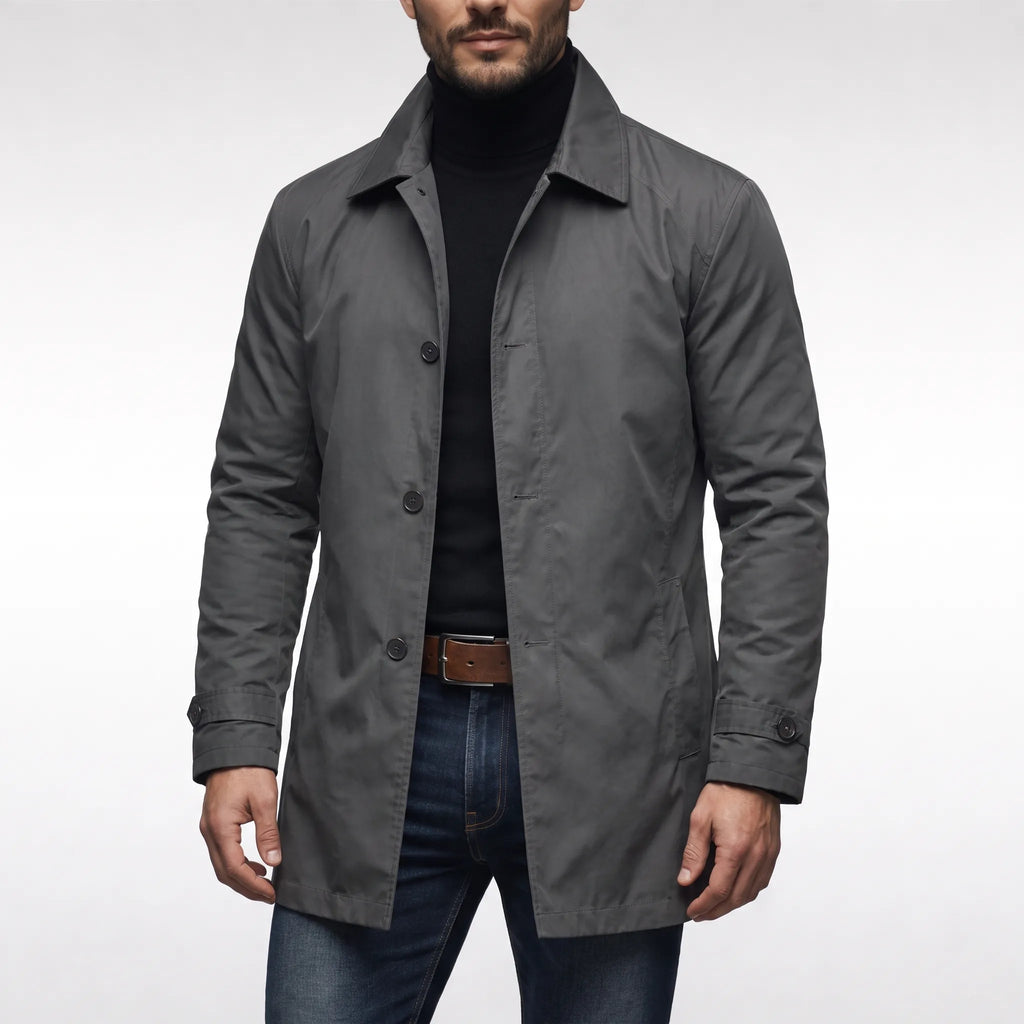 Alveris - Classic Mid-Length Button-Up Mens Overcoat Daily City Commuting