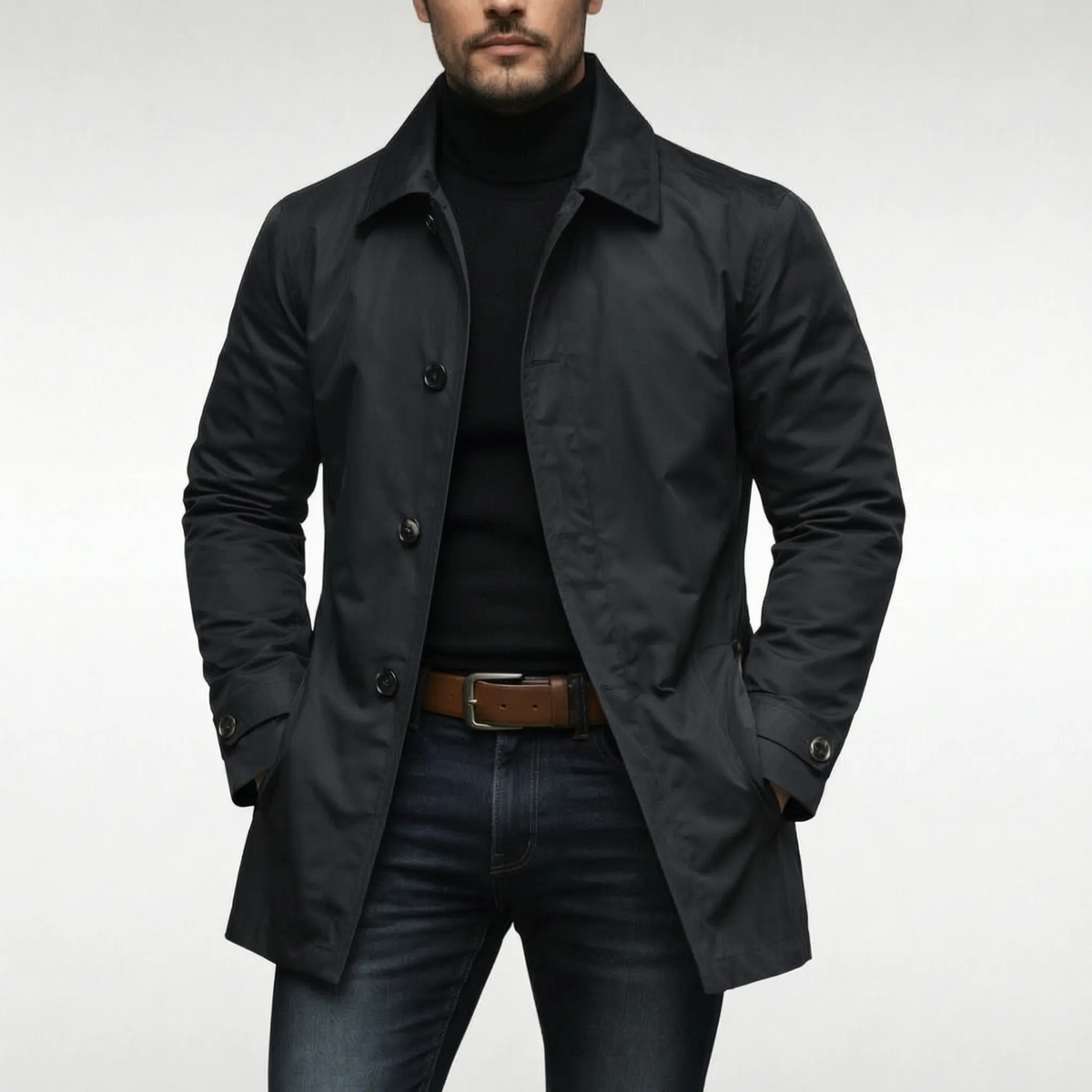 Alveris - Classic Mid-Length Button-Up Mens Overcoat Daily City Commuting
