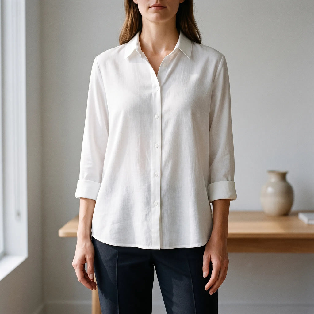 Alvora - Classic Women's White Button Up Blouse Office Styling