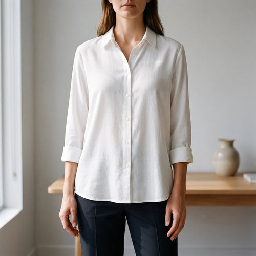 Alvora - Classic Women's White Button Up Blouse Office Styling