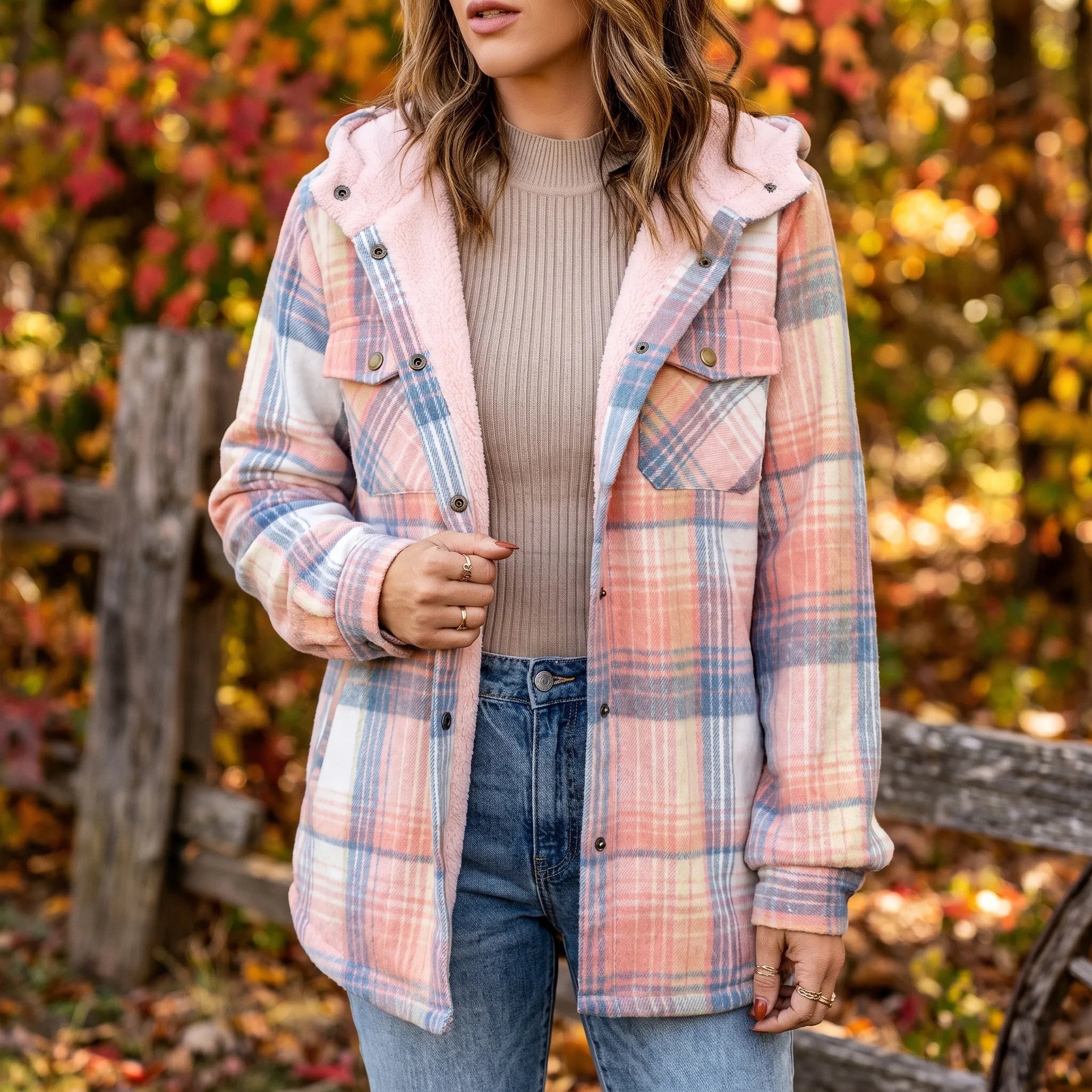 Amirok  - Relaxed Checked Pocket Detail Shacket Autumn Walks